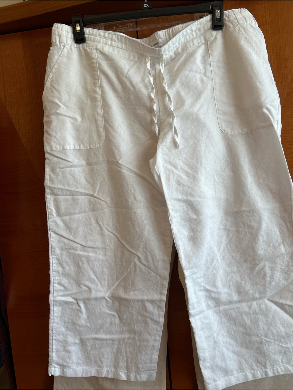 Women White Drawstring Linen-Blend by Luz Claiborne